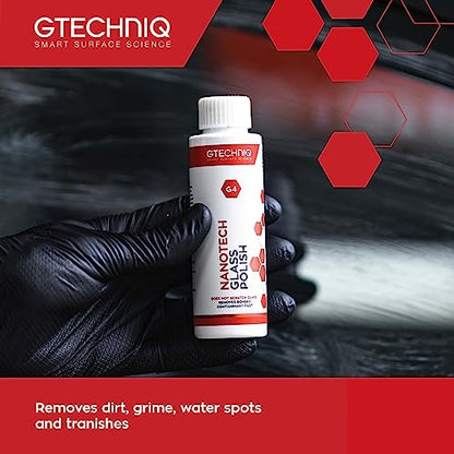Gtechniq G4 Nanotech Windshield Polish, 3.4 fl oz | Removes Stubborn Dirt and Grime, Removes Water Spots and Tarnishes, Clinically Clean Smear and Scratch-Free Finish