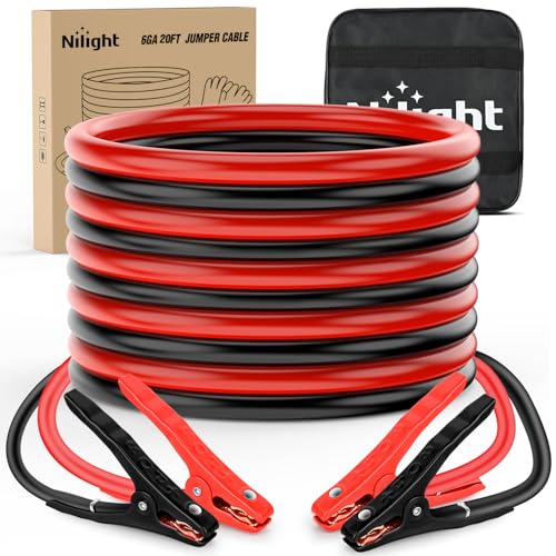 Nilight 6 Gauge 20FT 450A Car Battery Jumper Cables Kit | Booster Jump Start Cable with Storage Bag for Jump Starting Dead or Weak Batteries for Pickup Vans SUV Sedan Motorcycle - size: 6 Guage 20 FT