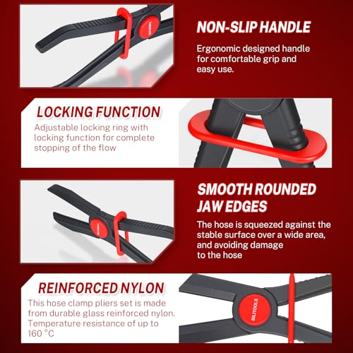 BILITOOLS 3pcs Hose Pinch Off Pliers Set, Straight Clamp Tool for Lines | 5.9/7.3/10" Sizes Plastic Pliers Set, Non-Damaging, Locking Grip, 160°c Heat-Resistant, for Fuel/Coolant/Brake/Vacuum Lines - size: 3-Piece, style: Straight