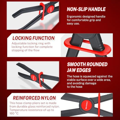 BILITOOLS 3pcs Hose Pinch Off Pliers Set, Straight Clamp Tool for Lines | 5.9/7.3/10" Sizes Plastic Pliers Set, Non-Damaging, Locking Grip, 160°c Heat-Resistant, for Fuel/Coolant/Brake/Vacuum Lines - size: 3-Piece, style: Straight