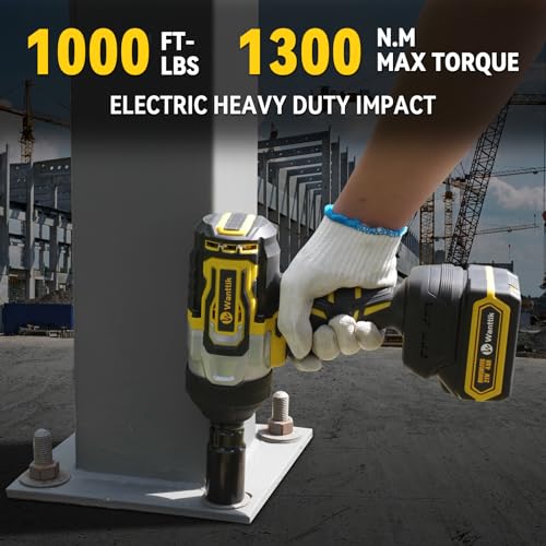 Cordless Impact Wrench 1/2 inch Impact Gun with Charger & 5 Sockets, Brushless Motor, 1000Ft-lbs, 21V, 2x4.0Ah Battery, Variable Speeds for Car/Pickup Truck/Mower/Industrial Tasks - style: 1000 Ft-lbs / 2 xBattery
