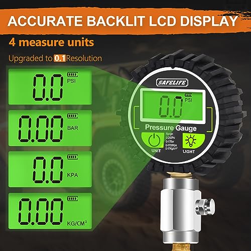 SAFELIFE 4x4 Digital Tire Deflator kit，Professional Tire Pressure Gauge 250PSI, Rapid Air Down Tire Deflators Offroad Accessories