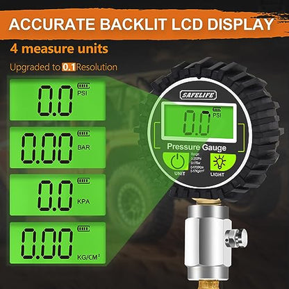 SAFELIFE 4x4 Digital Tire Deflator kit，Professional Tire Pressure Gauge 250PSI, Rapid Air Down Tire Deflators Offroad Accessories