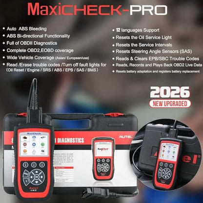 Autel MaxiCheck PRO Auto Bleed Scan Tool for ABS Brake Bleeding, ABS SRS OBD2 Diagnostic Scanner, Oil Reset, BMS, EPB, SAS Services for Specific Vehicles Up to 2015, Lifetime Free Updates
