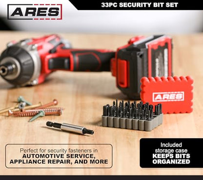ARES 31009-33-Piece S2 Steel Security Bit Set with Magnetic Extension Bit Holder - Tamper Resistant SAE Hex, Metric Hex, Torq, Spanner, Triwing, and Torx Bits – S2 Steel Offers Maximum Durability - size: 33 Piece Security Bits Set with Holder