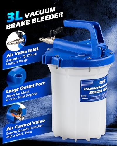 OMT 3L Vacuum Brake Bleeder Kit, 3.2 qt Pneumatic Brake Fluid Bleeder Kit | ABS Brake Fluid Extractor 1L Refilling Bottle 18 Adapters, One-Person Brake Bleed Fluid Pump Brake Bleeding Tools - size: 3L Standard Set
