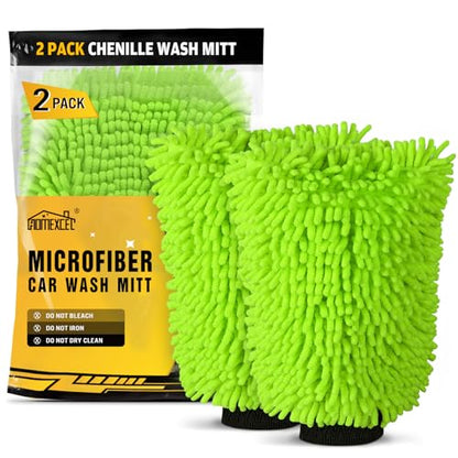 HOMEXCEL Car Wash Mitt, Microfiber Washing Glove,10.2" x 6.7 ", 2PK Green | Microfiber Wash Mitts Scratch-Free & Lint-Free, Rich Foam, Highly Absorbent, Double Sided, for Car Washing and Detailing - color: Green