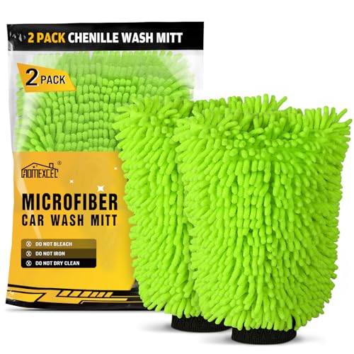 HOMEXCEL Car Wash Mitt, Microfiber Washing Glove,10.2" x 6.7 ", 2PK Green | Microfiber Wash Mitts Scratch-Free & Lint-Free, Rich Foam, Highly Absorbent, Double Sided, for Car Washing and Detailing - color: Green