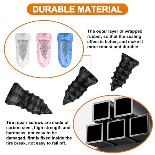 Tire Plug Kit 100PCS Tire Repair Screws,Include 3 Sizes of Screw in Tires Plugs & Screwdriver