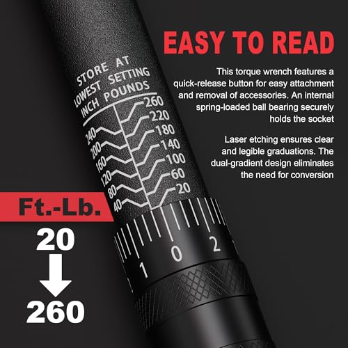 1/4" Drive Torque Wrench 20-260In.-Lb./2.96-29.4Nm, Two-way Adjustable 72-tooth Click Torque Wrench, Dual Scale, ±3% Accuracy Wrench, Suitable for Maintenance Bicycles, Cars and Trucks - size: 1/4" 20-260 in.1b