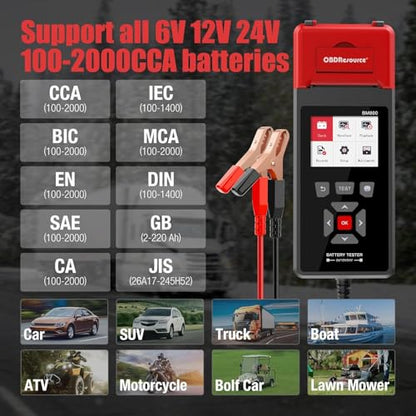 ELMCONFIG Car Battery Tester with Printer, 6V 12V 24V Battery Load Tester | 100-2000 CCA, with Car Cranking and Charging System Analyzer Scan Tool for Cars, Trucks & Motorcycles, 3PCS Thermal Paper - color: Black + Grey
