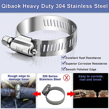 Hose Clamp- Qibaok 120 PCS Stainless Steel Hose Clamps Assortment Kit | 1/4''–1-1/2'' Worm Gear Clamps for Fuel Line, Plumbing, Automotive, Mechanical Applications, Pipe, Tube, Radiator, Garden