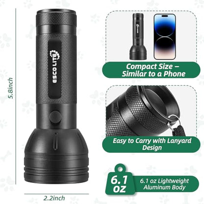 ESCO LITE Black Light for Pet Urine Detection UV Flashlight 395nm Pet Urine Detector Light for Cat Pee and Dog Stains Carpets Floors - size: 51 LED