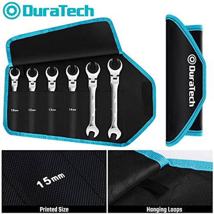 DURATECH 6-Piece Ratcheting Wrench Set with Open Flex-Head, Tubing Wrench | Metric, 10-17mm, 72-Tooth Gear, CR-V Steel, Organizer Bag, Gifts for Men