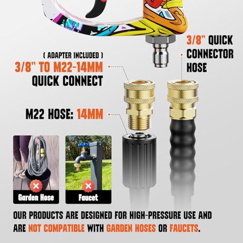 Short Pressure Washer Gun with Swivel, Power Washer Gun | 4000PIS Pressure Washer Wand for Foam Cannon, 3/8" & M22-14mm Connect, 1/4" Quick Connect, Car Washer Gun 5 Spray Nozzle - color: Graffiti-360° Swivel Inlet
