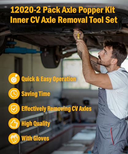 2 Pack Axle Popper Kit Inner CV Axle Removal Tool Set, Fit for Front Wheel Drive Vehicles, Break Half Shafts Loose from Transaxle & Fix Damaged CV Joints, with Gloves