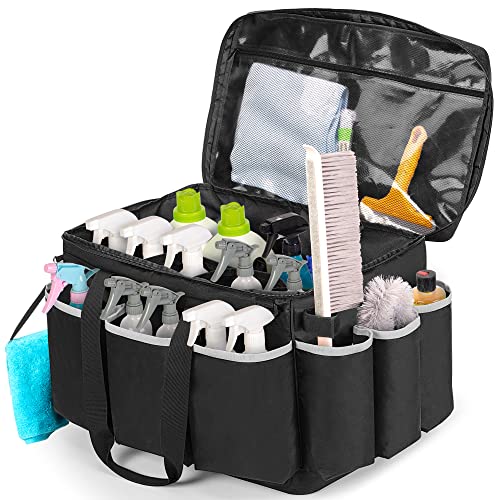 HODRANT Extra-Large Cleaning Caddy with EVA Hard Bottom with Shoulder Strap | High Capacity Cleaning Supplies Organizer for Housekeeping & Home Work, Cleaner Tools Tote Bag, Patent Design