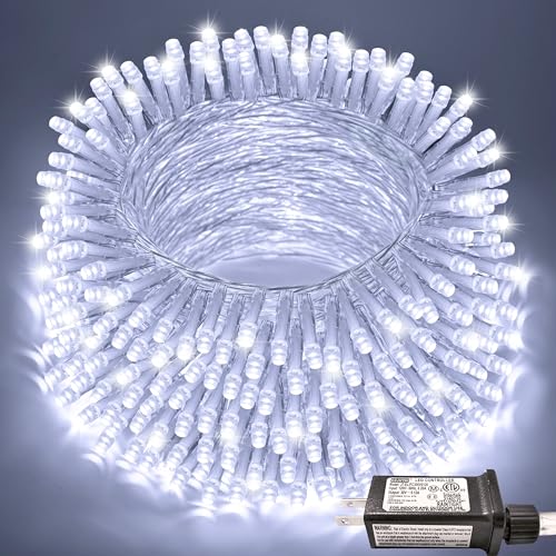 JMEXSUSS 66ft 200 LED White Christmas Lights Indoor Outdoor, Connectable String Twinkle Lights Outdoor Clear Wire Plug in for Bedroom House Fireplace Christmas Tree Decoration - color: White, size: 200 LED