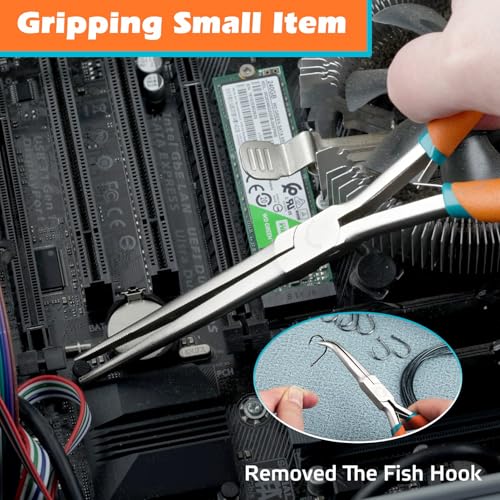 SPEEDWOX 2PCS Needle Nose Pliers With Curved Tips Curved Handle Extra Long Needle Nose Pliers With Straight Tips Needle Remover Pliers With Anti-Loss Lanyard and Serrated Jaw for Narrow Spaces - style: Long Curved Tips&Extra Long Nose