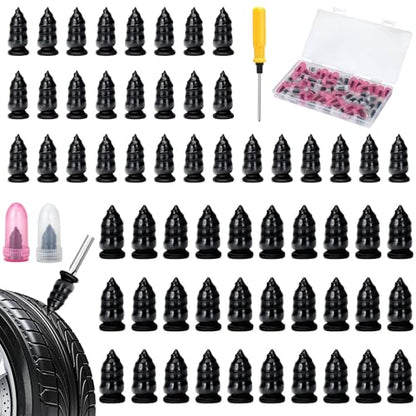 60PCS Tire Repair Rubber Nails Kit, Screw in Tire Plugs for Tubeless Tires, Fast Emergency Flat Tire Repair Tool, Easy DIY Tire Puncture Fix for Car Motorcycle Truck SUV Bike