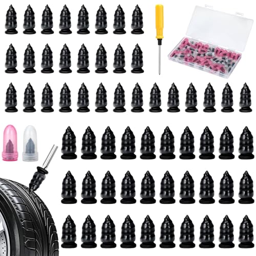 60PCS Tire Repair Rubber Nails Kit, Screw in Tire Plugs for Tubeless Tires, Fast Emergency Flat Tire Repair Tool, Easy DIY Tire Puncture Fix for Car Motorcycle Truck SUV Bike