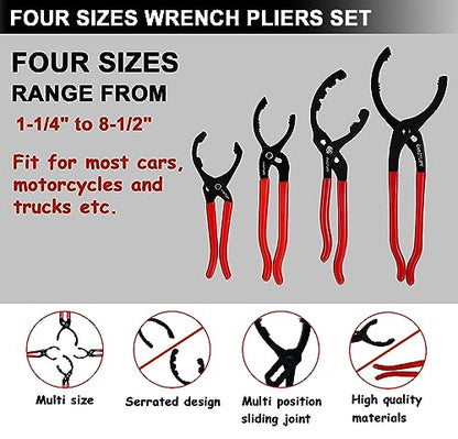 6Pcs Oil Filter Pliers Set, Universal Oil Filter Wrench with Oil Funnel, 10" & 12" & 14" & 16" Premium Oil Filter Removal Tool From 1-1/4" to 8-1/2" - size: 6 PACK