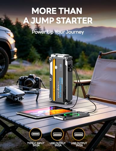 Sharmeal 8000A Car Battery Jump Starter, 12000mAh Car Jumper Starter Battery Pack for Up to All Gas & 12.0L Diesel Engines, 12V Portable Jump Box with 3 Modes Flashlight and Jumper Cable - color: Yellow-8000A+Charger Block