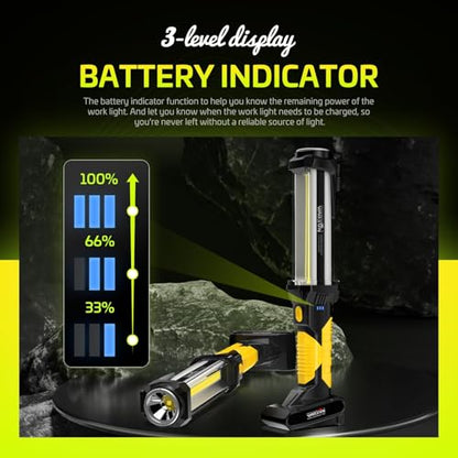 WARSUN Rechargeable COB LED Work Light-Magnetic Hands-Free Trouble Light with Hook, IPX4 Waterproof for Garage Repair, Mens Gifts-Emergency Light Tool for Adults Men Dad (Yellow) - size: 1 PACK