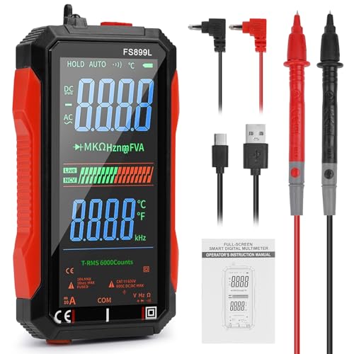 Digital Multimeter 2026 Upgraded FS899L for Auto Home Industrial | True RMS Auto-Ranging 6000 Counts,USB Rechargeable Color Screen Voltage Tester,NCV Capacitance Tester,with Torch Light