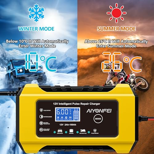 6A 12V Car Battery Charger Maintainer Trickle Charger, Yellow | Smart Battery Desulfator, Temperature Compensation, for Car Truck Motorcycle, Lawn Mower Marine - color: Yellow