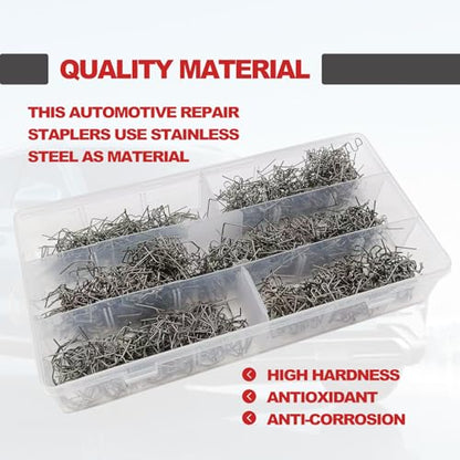 1200 Plastic Welder Staples - 6 Types Hot and Wave Staples for Car Bumper Repair, Architectural Modeling, and Plastic Craft Welding Supplies