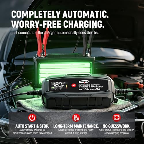 10A 12V/24V Smart Battery Charger,Maintainer, Desulfator & Power Supply with Overcharge Protection & Thermal Compensation for Car, Motorcycle, Lawn,RV, ATV Lead-Acid & Lithium Batteries - size: 10A