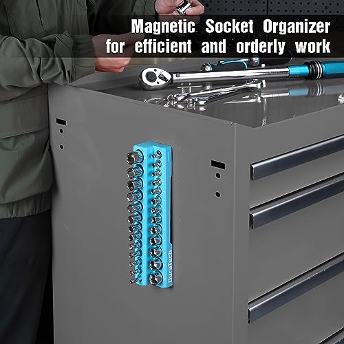DURATECH Magnetic Socket Organizer Set, 1/4" Metric Socket Holders | Socket Trays, Tool Box, Tool Cart Organizer, Standard & Deep Sockets Organizer, Carbon Fiber, Prevent Scratching, 26-holder - size: 1/4" DR, Metric