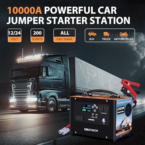 10000A Jump Starter, 24V Car Battery Jumper Starter for All Gas & All Diesel Engines, Heavy Duty Jump Starters, Truck Jump Starter Power Station for Camp - color: carbon black
