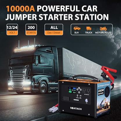 10000A Jump Starter, 24V Car Battery Jumper Starter for All Gas & All Diesel Engines, Heavy Duty Jump Starters, Truck Jump Starter Power Station for Camp - color: carbon black