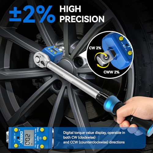 DISEN 1/2" Digital Torque Adapter Set (10-200 N.m / 7.4-147.5 ft-lb), ±2% Accuracy, Mem & Trace Modes, Buzzer & LED Alert,Works with Ratchet & Breaker Bar, for Automotive Motorcycle - style: 1/2" Digital Torque Adapter Set