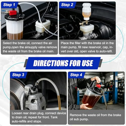 3L Vacuum Brake Bleeder Pump Kit, 1L Refilling Bottle & Adapters for Automotive Bleeding, One-Person Operation Brake Bleeder Kit