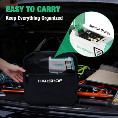 HAUSHOF Tire Inflator Portable Air Compressor, 150 PSI Air Pump, Dual Power | 20V Battery & 12V DC Power, Auto Shut-Off, Digital Gauge & LED Light, Ideal for Cars, Motorcycles, Bikes