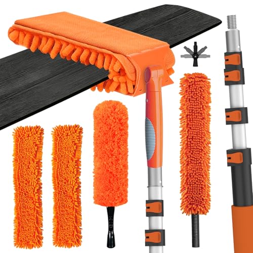LAANPOLE 36FT Reach Ceiling Fan Cleaner Duster, Fan Blade Cleaner Kit with 7-30FT Extension Pole, Microfiber Duster & Replaceable Cleaning Cloth for Blades, Ceiling, Furniture - size: 30FT