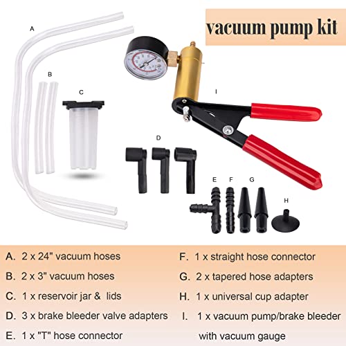 2 in 1 Brake Bleeder Kit, Hand Vacuum Pump Tester with Case and Adapters | One-person brake and clutch bleeding kit with hand vacuum pump, adapters, and case for cleaner, easier garage maintenance