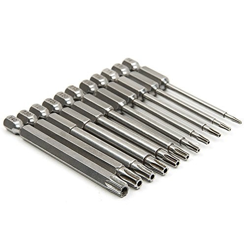 Yakamoz 11 Pcs Magnetic T6-T40 Torx Head Screw Driver Bit Set Security Tamper Proof Star 6 Point Screwdriver Drill Bits Tools with 1/4 Inch Hex Shank | 3 Inch Length - color: 11pcs/ 75mm