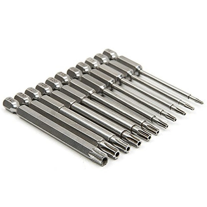 Yakamoz 11 Pcs Magnetic T6-T40 Torx Head Screw Driver Bit Set Security Tamper Proof Star 6 Point Screwdriver Drill Bits Tools with 1/4 Inch Hex Shank | 3 Inch Length - color: 11pcs/ 75mm