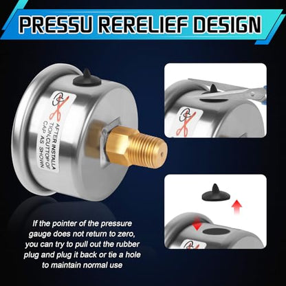 Boltigen Fuel Pressure Gauge, 3/8'' Barb Fuel Pressure Gauge Kit, 0-60psi Glycerin Filled Fuel Pressure Regulator with Gauge for Car, 1/8'' NPT Inline Fuel Pressure Guage with 1/4'' 3/8'' Converter