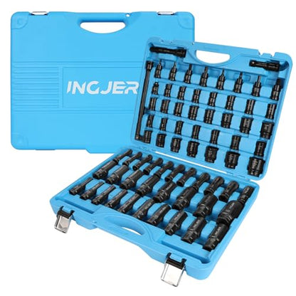 1/2" Drive Impact Socket Set, 70 Piece SAE 3/8" to 1-1/4" and Metric 10-24mm, 6 Point Cr-MO Alloy Steel for Auto Repair, Easy-to-Read Size Markings, Rugged Construction, Storage Case - size: 1/2inch 70PCS SET