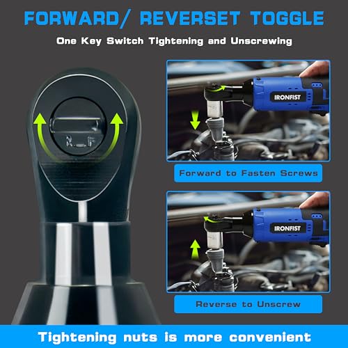 IRONFIST Cordless Electric Ratchet Wrench Set, 3/8" 12V Power Ratchet Driver, 2-Pack Lithium-Ion Batteries, 7 Sockets and Charger