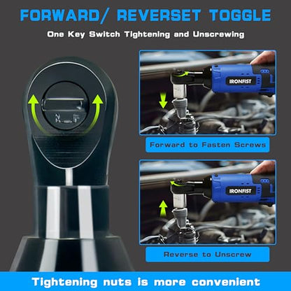 IRONFIST Cordless Electric Ratchet Wrench Set, 3/8" 12V Power Ratchet Driver, 2-Pack Lithium-Ion Batteries, 7 Sockets and Charger