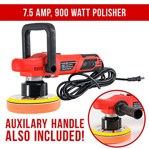 TCP Global EP-502-6" Variable Speed Random Orbit Dual-Action Polisher with Waffle Foam & Wool Pads - Professional Auto Paint Buffing & Polishing Kit
