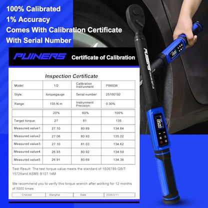 1/2" Digital Torque Wrench 1.5-99.56 Ft-lb (2-135 Nm) with 3/8" Adapter, Electronic Inch Pound Torque Wrench 3/8", 5 Units ±1% Accuracy with Buzzer & LED Alerts for Car Bike Moto - size: 1/2" 1.5-99.56 FT.LB