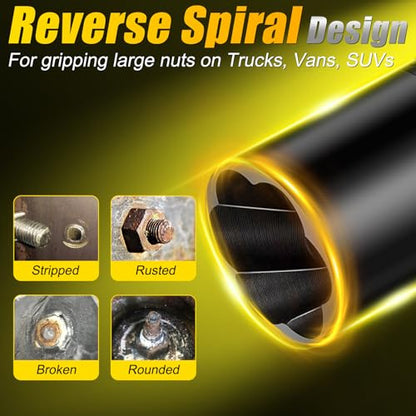 Topec Large Lug Nut Remover Socket Set 17-36mm, 1/2" Drive Wheel Lock Removal Tool, Heavy Duty Bolt Extractor Kit for Stripped, Damaged, Rounded Spindle Axle Nut, 14-Piece