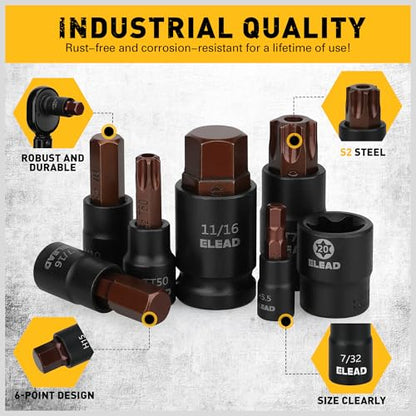 66-Piece Torx Bit & Hex Bit Socket Set: Premium CR-V & S2 Alloy Steel, Star T8-T70 & E-Torx E4-E24, High Torque Laser Marked for Automotive Mechanic - style: 66-Piece Torx & Hex Bit Socket Set